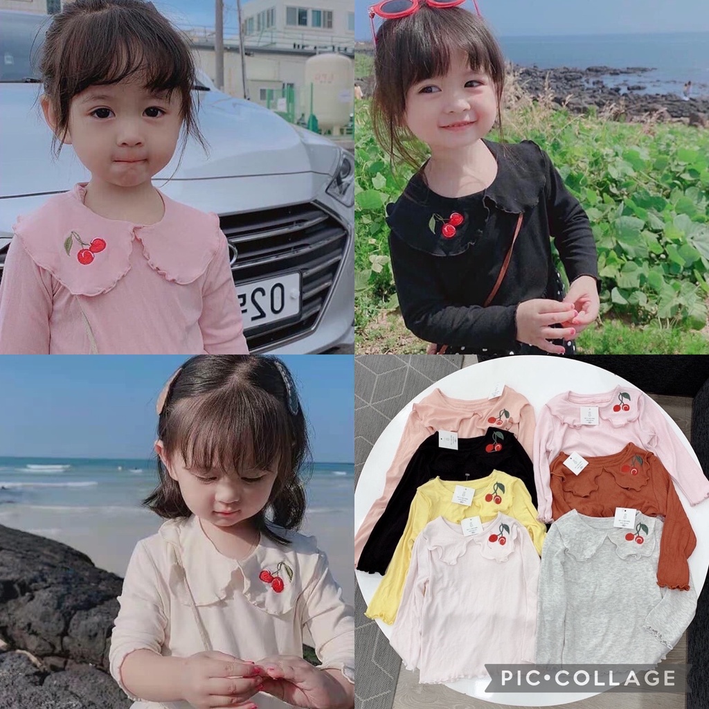 Lyvyshop - Áo dài tay cổ sen thêu Cherry siêu dễ thương cho bé gái từ 08-20kg
