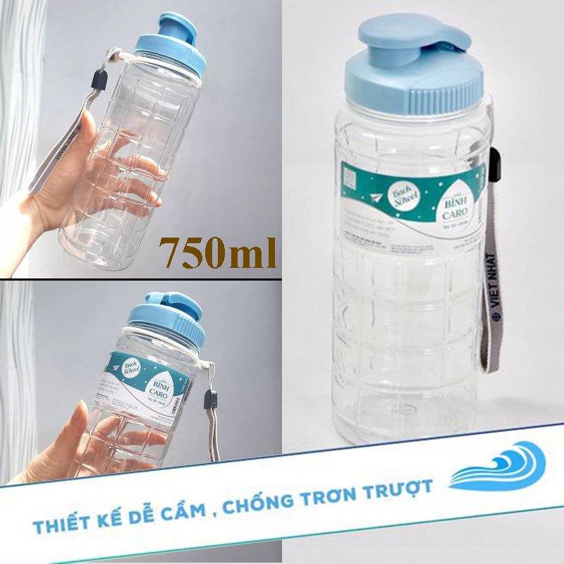 Bình Nước Học Sinh Caro 750ml Viet Nhat- Kèm Dây Xách