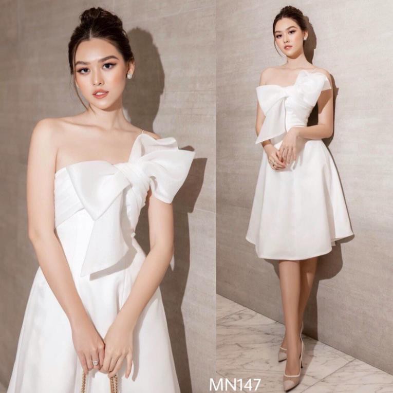 Đầm dự tiệc | Váy dự tiệc | Váy trắng xoè nơ ngực Taffta lụa | Váy sang trọng (Có đệm ngực) N147 | BigBuy360 - bigbuy360.vn