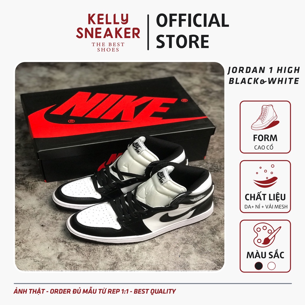 Giày Jordan 1 High Đen Trắng - Panda Trơn (Ảnh Thật + Hàng Sẵn)