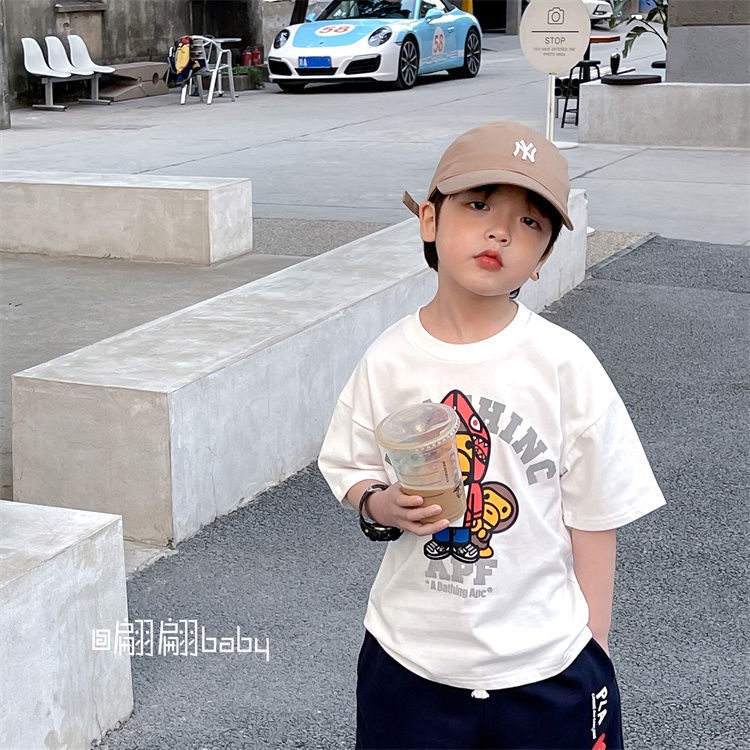 Áo Thun 100% Cotton Tay Ngắn In Hình Hoạt Hình Phong Cách Hàn Quốc Cho Bé Trai