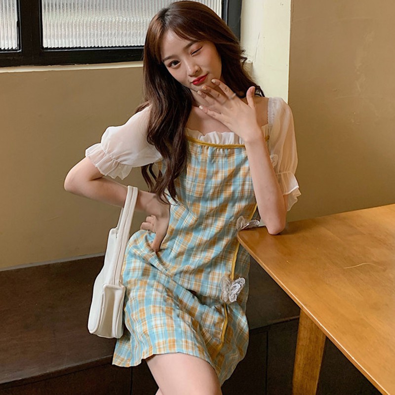 Đầm Nữ Tay Ngắn Họa Tiết Caro Thời Trang Quyến Rũ