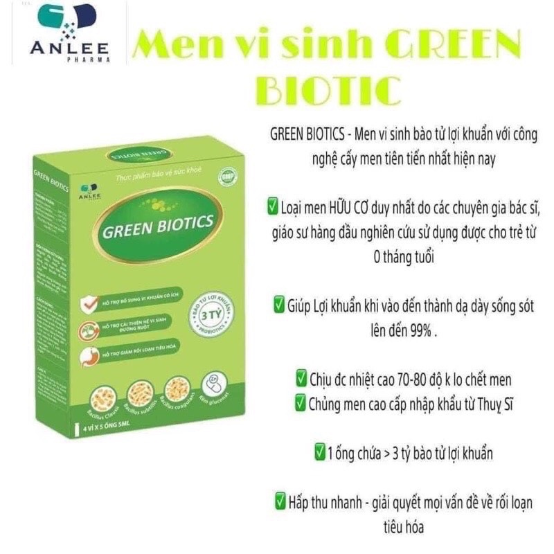 GREEN BIOTICS - Men vi sinh bào tử lợi khuẩn (1 hộp 4 vỉ = 20 ống) Tiêu hoá khoẻ - Trẻ ăn ngon