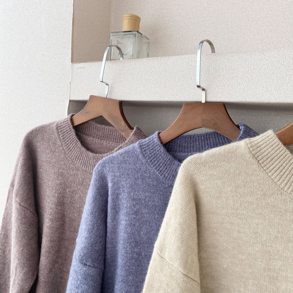 HÀNG SẴN_Áo Len Cashmere Cổ Tròn Basic Dáng Rộng
