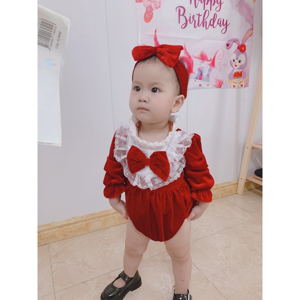 Bodysuit cho bé gái sơ sinh 0.1.2 tuổi  BABYSTORE88 - bộ body nhung đỏ dài tay thu đông bé thiết kế cao cấp V63