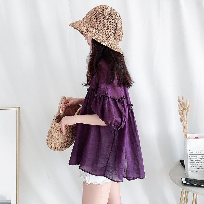 Áo kiểu tay ngắn dáng rộng phong cách Hàn Quốc mùa hè trẻ trung cho nữ