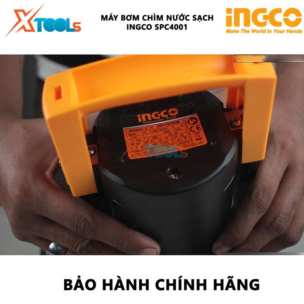 Máy bơm chìm nước sạch INGCO SPC4001 | Máy bơm chìm Điện áp 220-240V ~ 50Hz Công suất đầu vào 400W Cột áp 8M Lưu lượng t