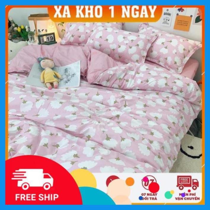 Chăn ga gối cotton poly Hoa Hồng nhập khẩu bộ 4 món Chăn, ga , 2 vỏ gối