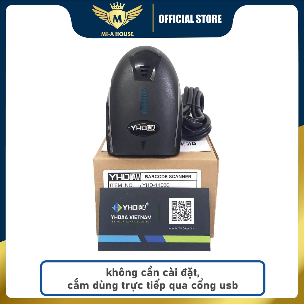 Máy quét mã vạch Barcode - Máy quét mã vạch CCD có dây YHD-1100C 1D dùng trực tiếp trên Laptop, Máy tính bàn