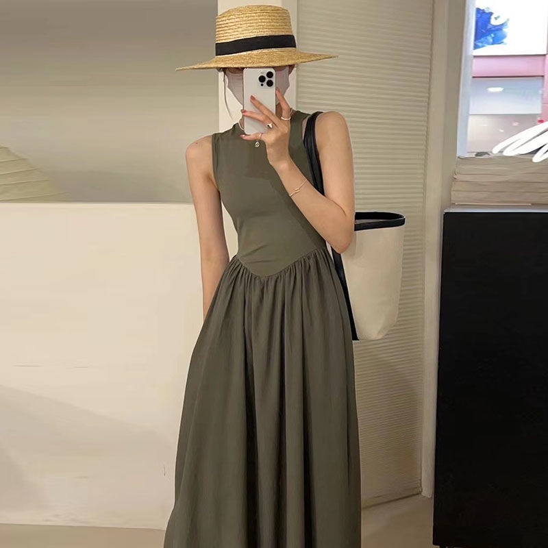 Đầm Dài Xếp Ly Cổ Tròn Dáng Ôm Phong Cách Hàn Quốc Thời Trang Mùa Hè Hàng Mới Dành Cho Bạn Nữ