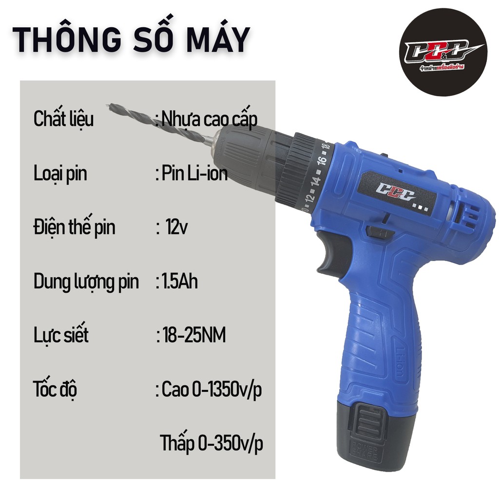 Máy khoan Pin bắt vít cầm tay không dây chính hãng GGG kèm sạc ML 120 | Tặng 2 pin và hộp 24 phụ kiện
