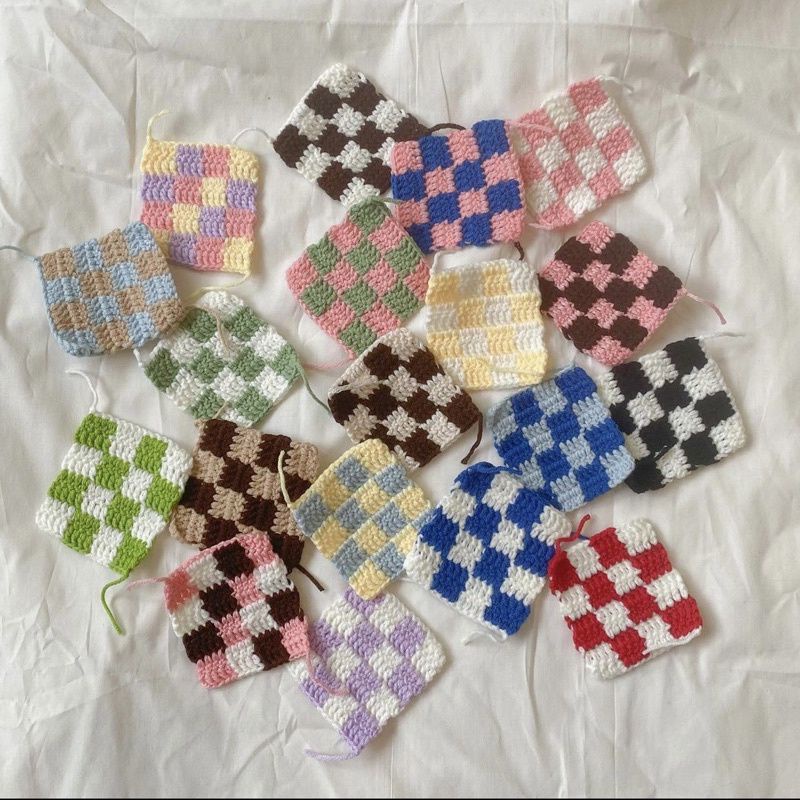 CHECKERED HANDBAG - Túi caro len móc - Mix màu theo yêu cầu