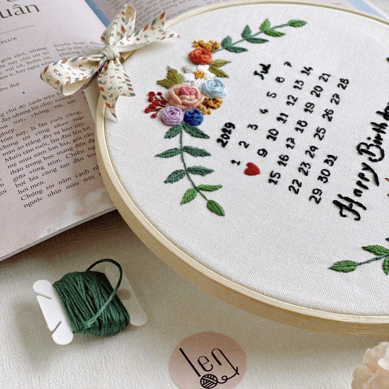 DIY bộ KIT tập thêu tay chúc mừng SINH NHẬT quà tặng handmade tự làm vải decor nhà phòng trang trí embroidery lenmade