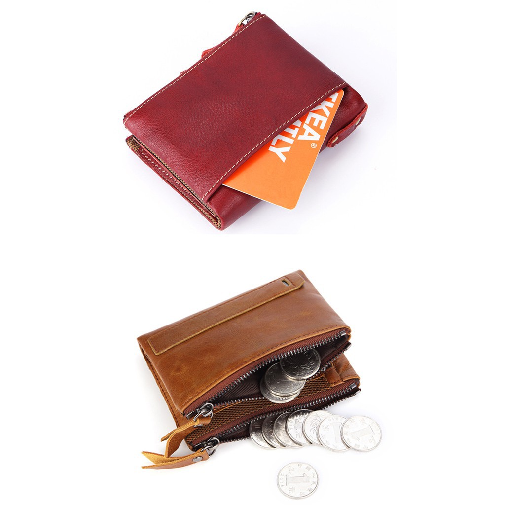 Ví da bò thật có khóa kéo đôi tiện lợi