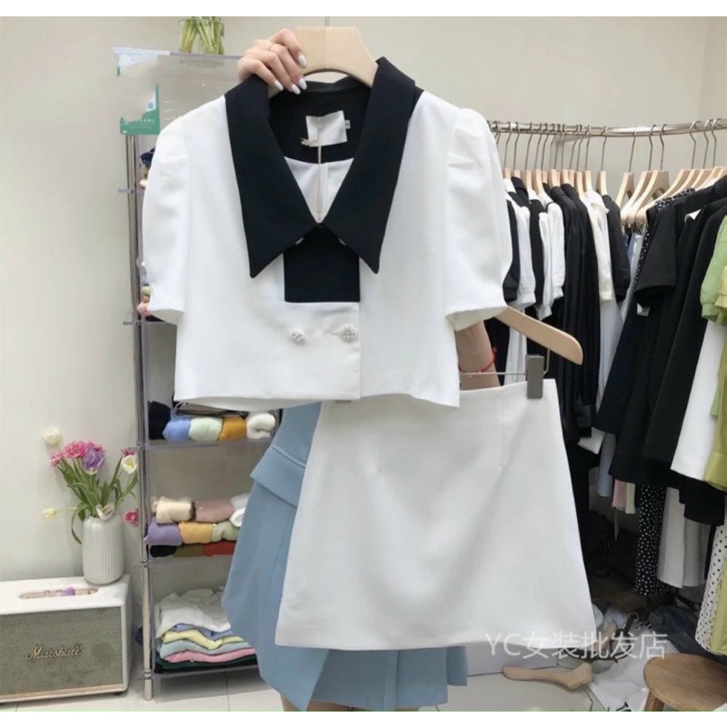 Áo sơ mi cộc tay  tiểu thư phong cách Hàn thanh lịch