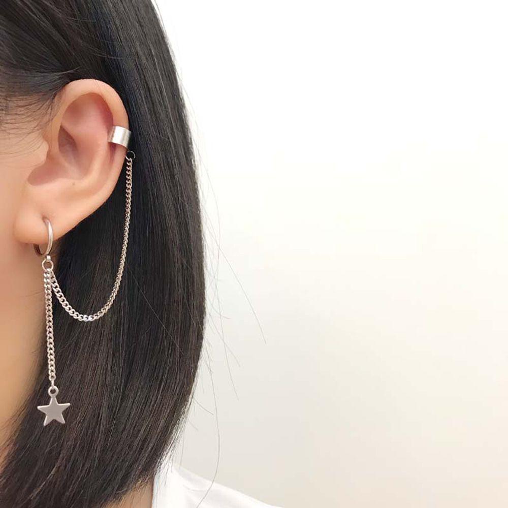 Khuyên Kẹp Vành Tai Bằng Thép Không Gỉ Đính Sao Giả Phong Cách Punk Cổ Điển Dành Cho Nữ