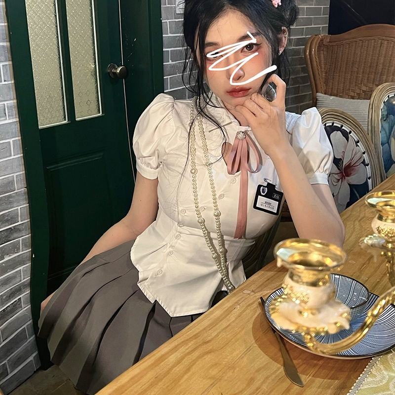 Bộ Áo Sơ Mi Khoét Lỗ + Chân Váy Xếp Ly Lưng Cao Thời Trang Mùa Hè Hàng Mới 2023
