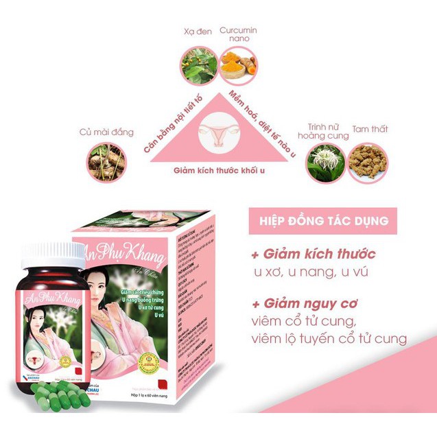 An Phụ Khang An Châu – Hỗ trợ điều hòa kinh nguyệt, giảm u nang, u xơ, viêm lộ tuyến (Lọ 60v)