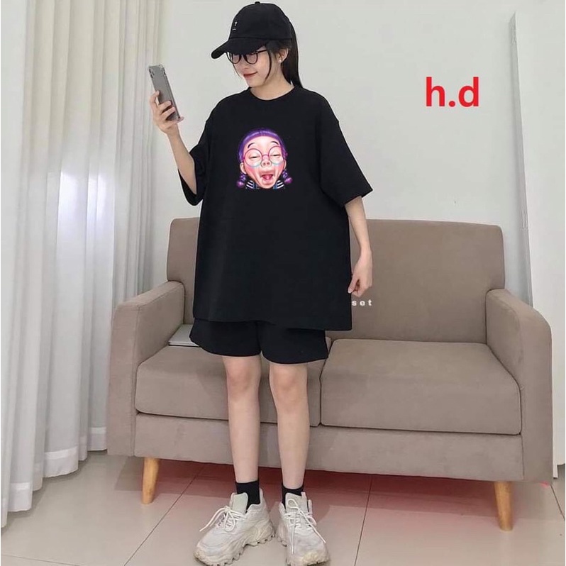 Đồ bộ hoạt hình form rộng Unisex Bò Sữa, Việt Nam, Cô gái,Chữ Kute + QUẦN Short♥️FreesizeSét trang phục thể thao Unisex