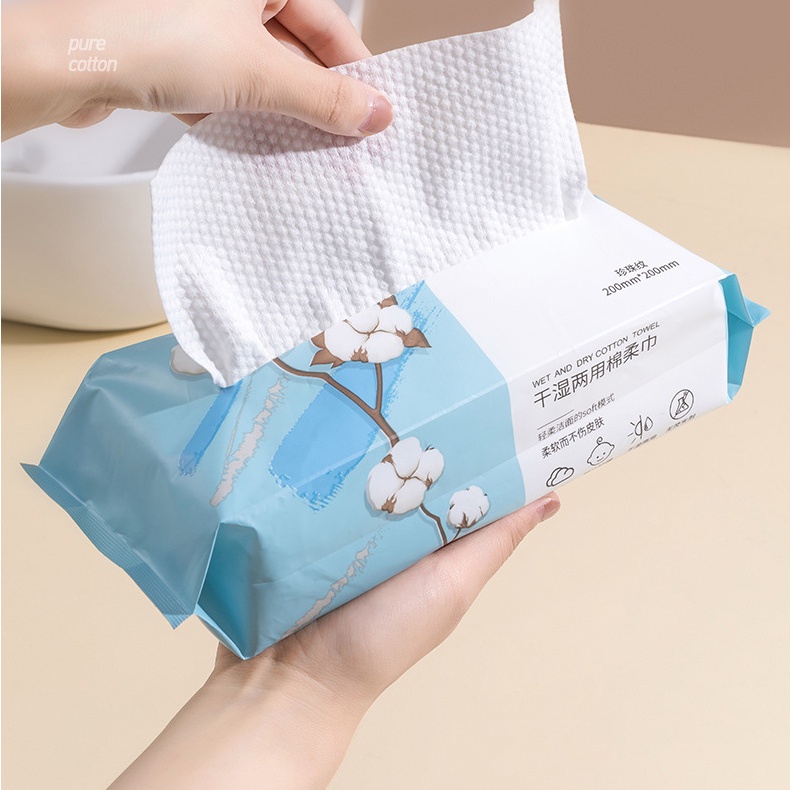 Bộ 100 Khăn Cotton Tẩy Trang Dùng Một Lần