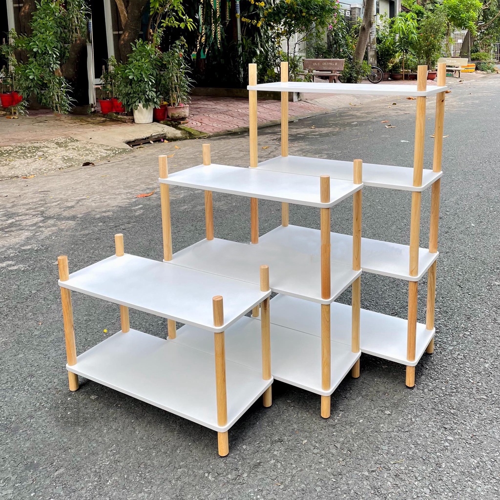 Kệ gỗ trắng decor đa năng 2 3 4 5 6 tầng, Sang Trọng, Nhiều Tầng Lắp Ghép Cực Tiện Ích - Kệ gỗ 5 tầng