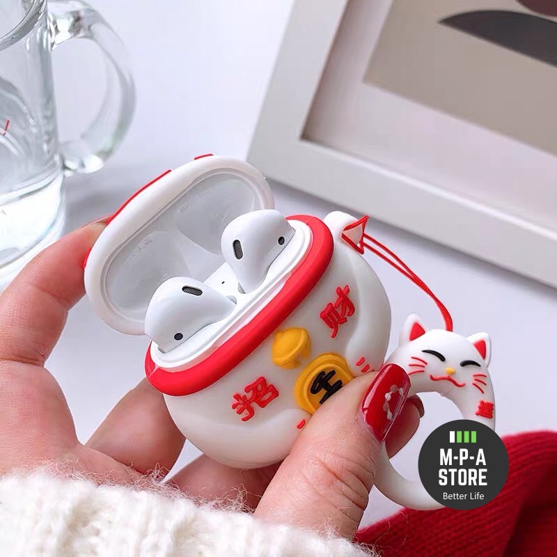 Case đựng tai nghe airpod 1 2 Pro nhựa dẻo chống va đập hình MÈO THẦN TÀI