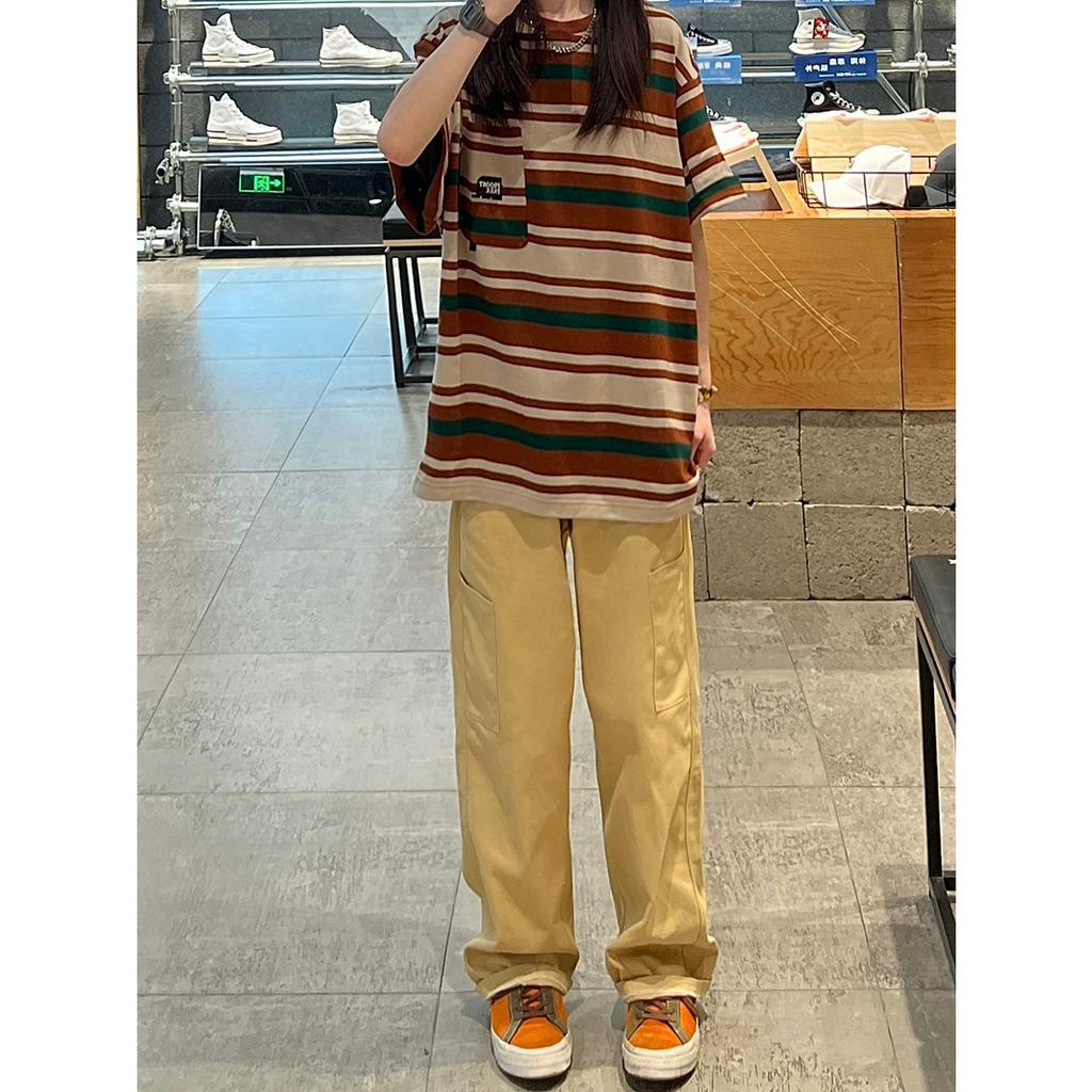 Ethelgirl Quần Dài Lưng Cao Ống Rộng Phối Túi Với 3 Màu Thời Trang Hàn Quốc Cho Nữ