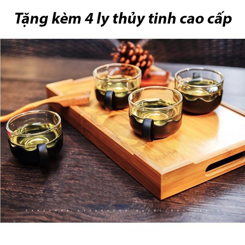 Bình lọc trà thủy tinh cao cấp - 700Ml tặng kèm 4 ly