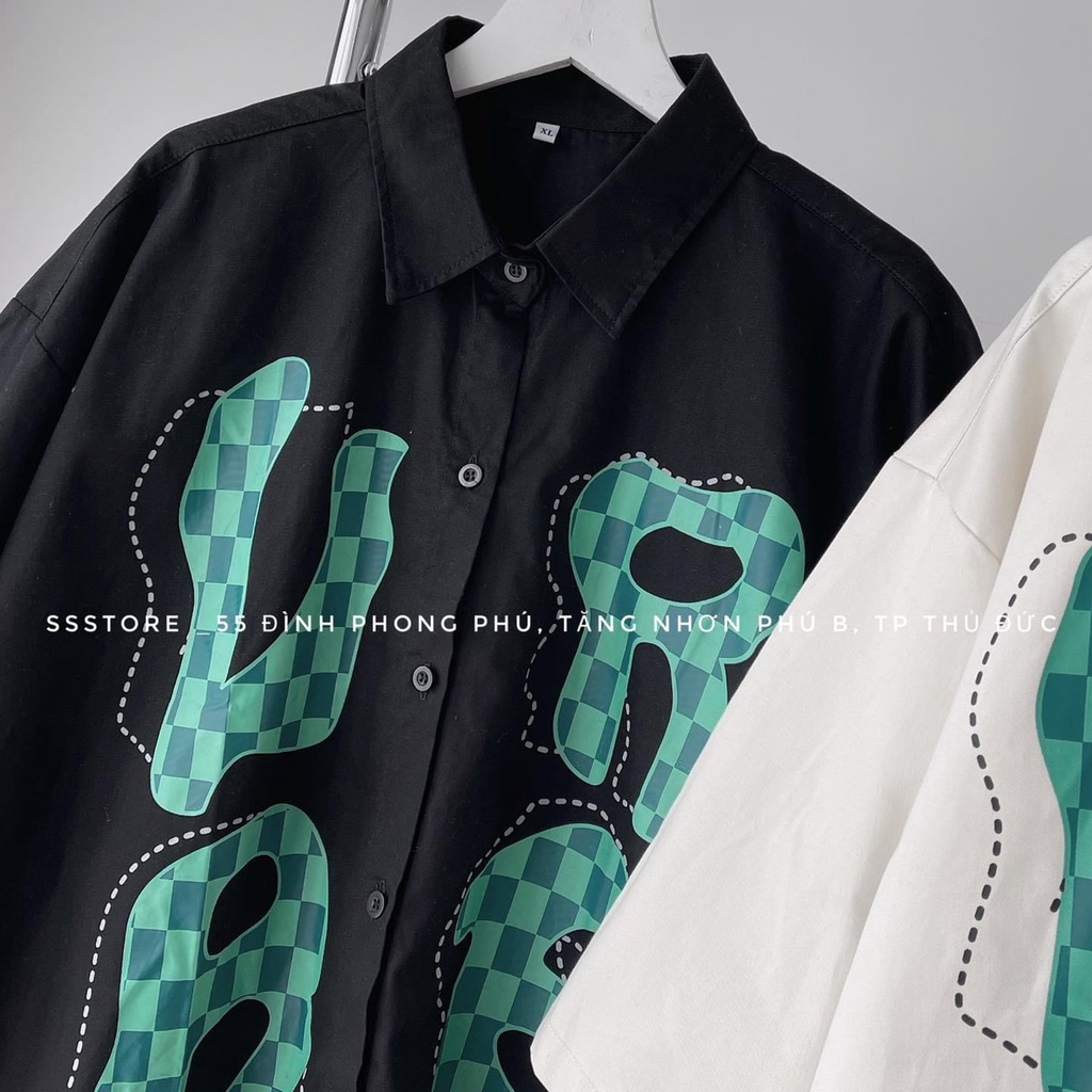 Sơ Mi Chữ Cái Tay Lỡ Cổ Bẻ Nam Nữi Unisex UR Uzzlang- Sơ Mi Đi Học Công Sở Nam Nữ