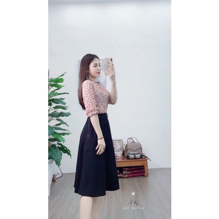 Chân váy tiểu thư công sở dài qua gối Chân váy dài chữ A công sở đẹp dáng xòe màu đen
