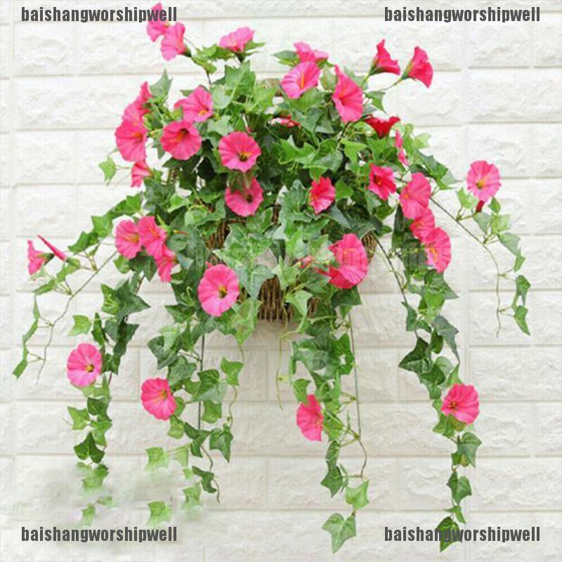 [baishangworshipwell]Hanging Basket Artificial Fake Silk Morning Glory Flower Vine Home Decor Hot