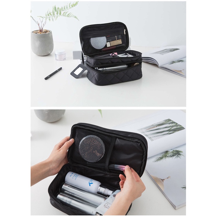 Túi Đựng Mỹ Phẩm Hai Tầng Bằng Nylon Chống Thấm Nước Đa Năng Cho Nữ Ốp