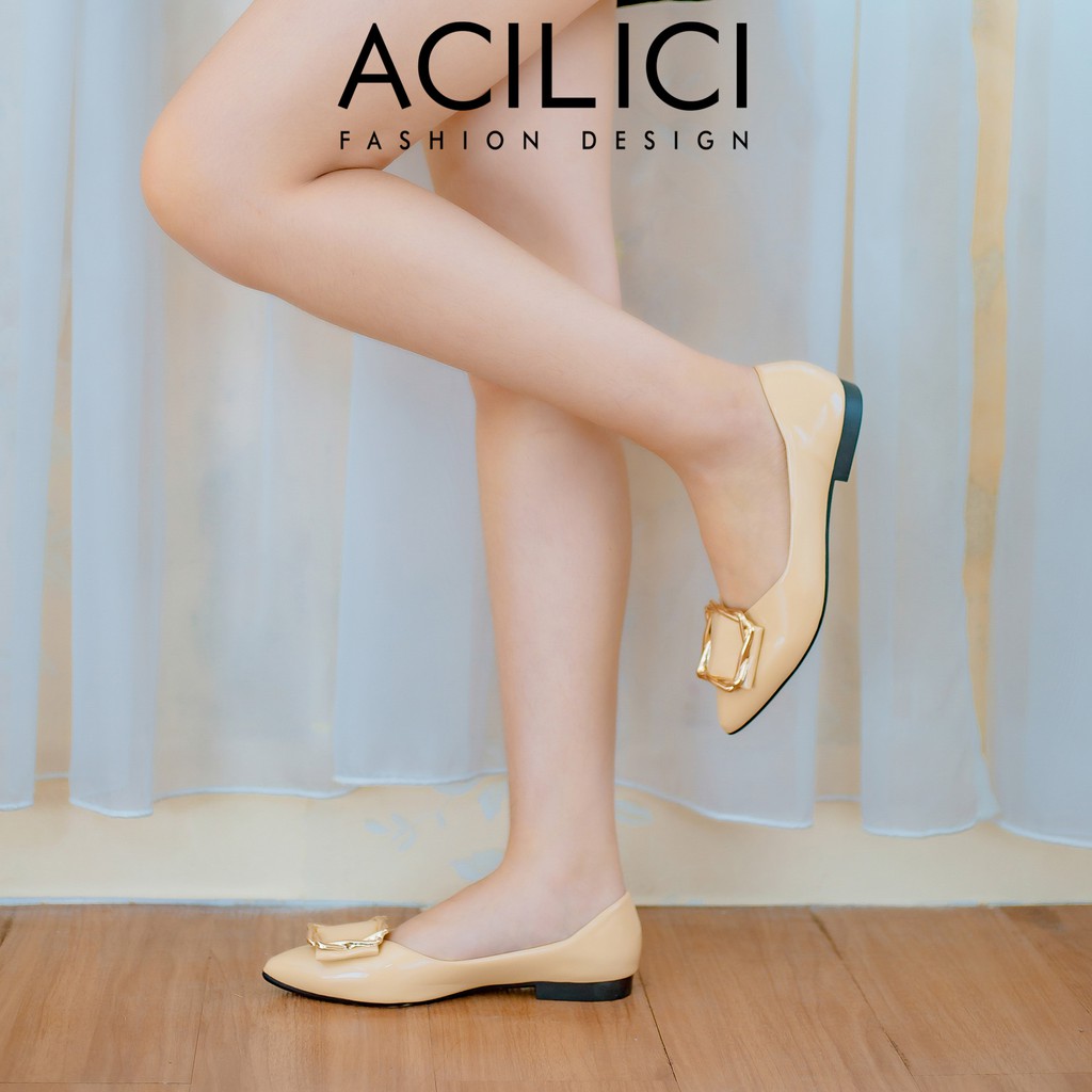Giày búp bê nữ ACILICI thời trang đế bằng, da bóng mũi nhọn fom chuẩn size 35-40 màu đen, nude_TC024 | BigBuy360 - bigbuy360.vn