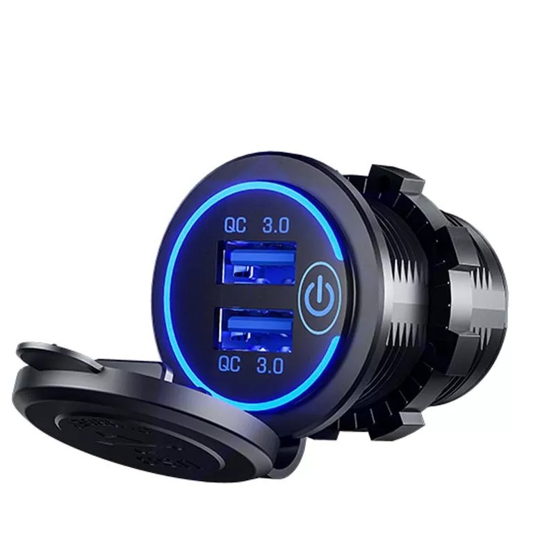 USB Kép Có Công Tắc Cảm Ứng Sạc Điện Thoại Trên Xe Hơi Sạc Nhanh QC3.0