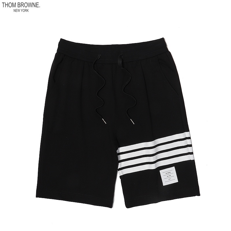 Quần đùi TB THOM BROWNE 280g vải terry cotton in họa tiết cổ điển màu đen/trắng tùy chọn phong cách thường ngày