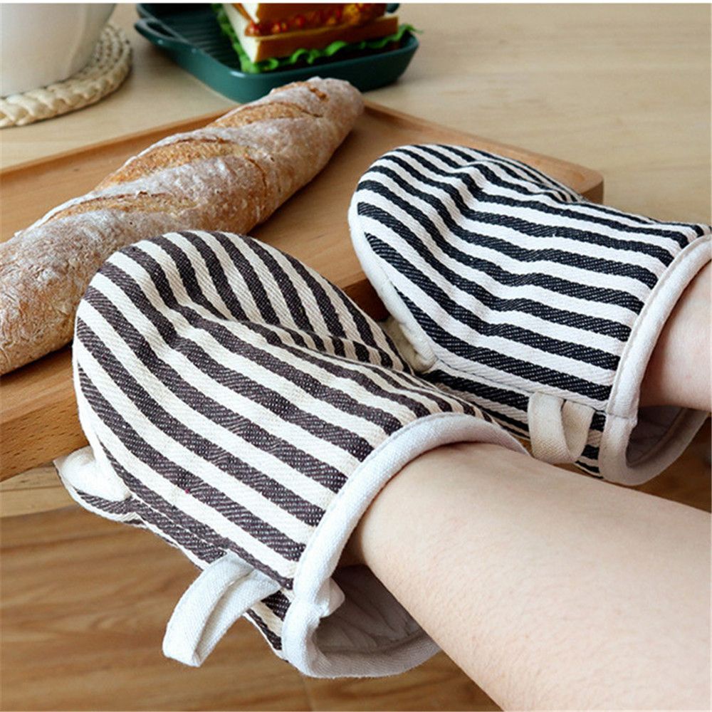 CONOPERY Găng tay dày dặn cách nhiệt chống bỏng họa tiết kẻ sọc tùy chọn màu sắc phong cách Nhật Bản