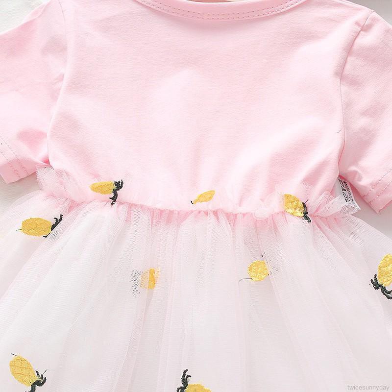 Đầm ngắn tay in hình quả dứa cho bé gái