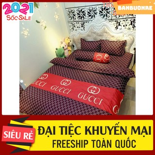 Bộ vỏ chăn ga gối 2m2 cao cấp mẫu guci nâu set 4 món và 5 món