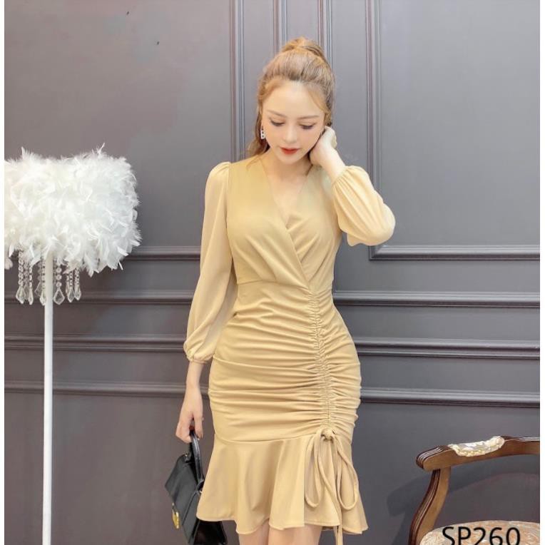 ADIOS Váy body rút dây phối tay, váy công sở body quyến rũ SP260 | BigBuy360 - bigbuy360.vn