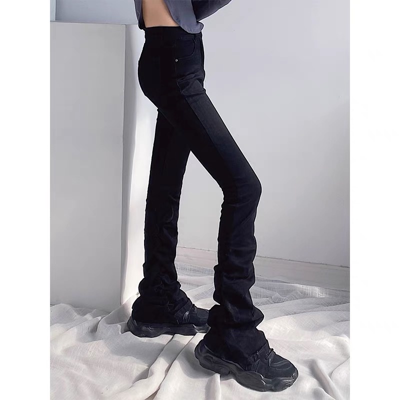 Quần jean ống loe nhún lưng cao xanh đen phong cách cá tính  Q06