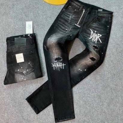 quần bò jean nam dài đen rách gối khóa kéo lệch thêu logo đẹp nhiều mẫu mới nhất giá tốt KAYSTORE1