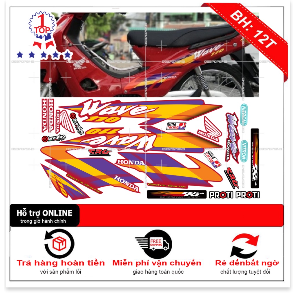 ( Quí khách vui lòng mang ra tiệm cho thợ dán ) Tem wave nhỏ đời đầu mẫu zin đỏ