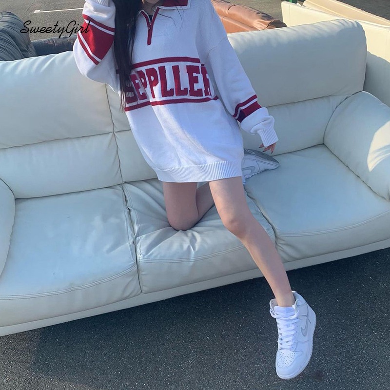 Áo Sweater Thể Thao Cổ Bẻ Tay Dài Dáng Rộng 2022 Màu Sắc Tương Phản Dành Cho Nữ