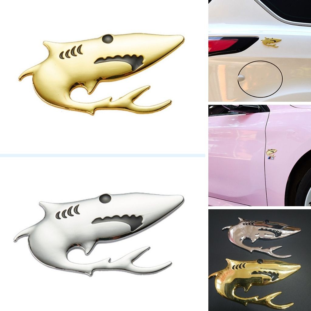 Logo cá mập 9x4.5cm hợp kim dán trang trí xe