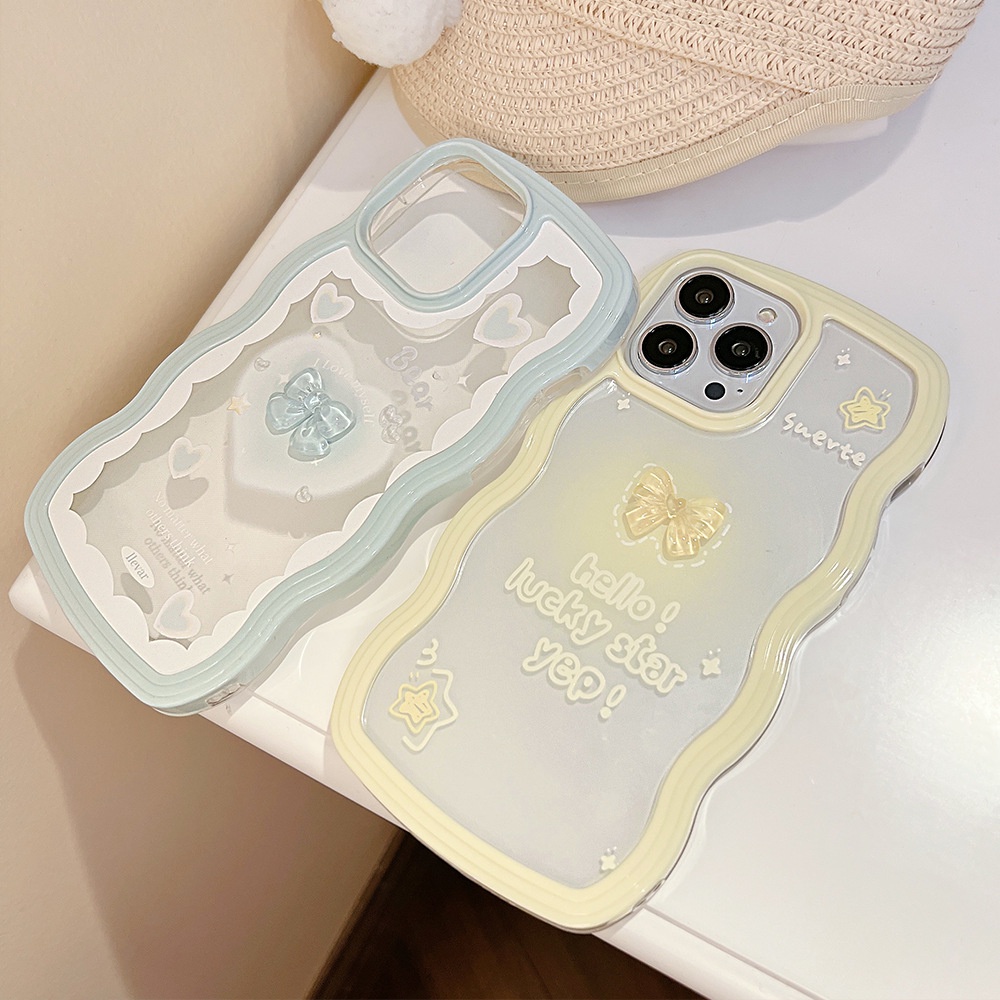 Ốp điện thoại TPU trong suốt màu macaron đính nơ 3D 2 trong 1 thích hợp cho iPhone X XR XS 11 12 13 14 PLUS PRO MAX