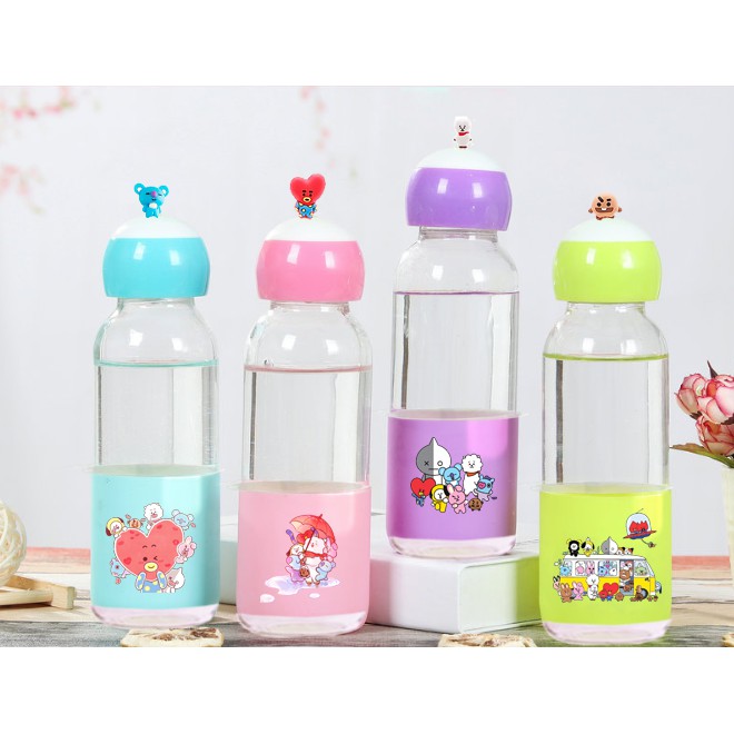 Bình nước army lá cây 400ml BNCI1 thuỷ tinh bình nước cute chai nước dễ thương