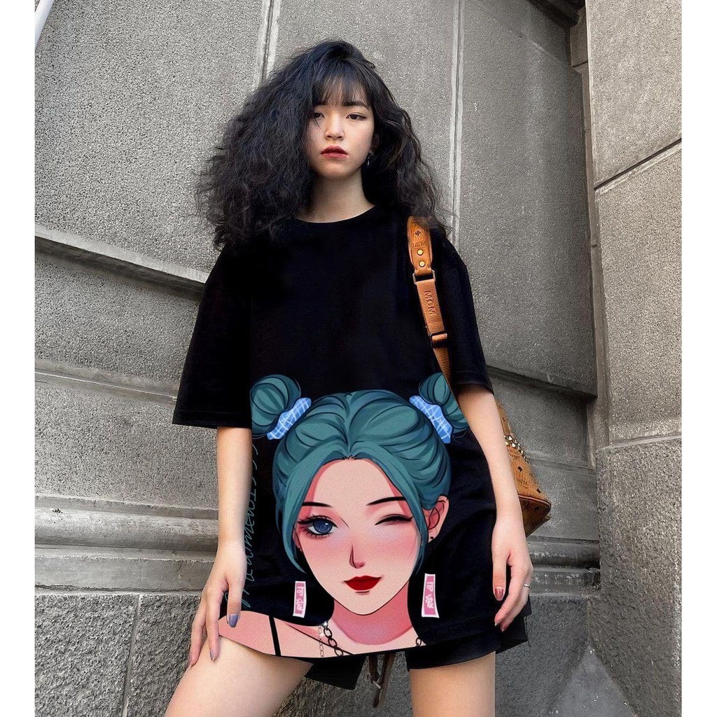 [FREESHIP ĐƠN TỪ 50K] Áo Thun Nam Nữ Cô Gái Búi Tóc Xanh Streetwear Áo Phông Nam Form Rộng Basic Cotton Oversize