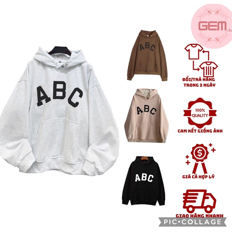 Áo nỉ hoodie ABC nam nữ unisex  Sweater nỉ bông form rộng ulzzang tay phồng phong cách Hàn Quốc Freeship  Sale