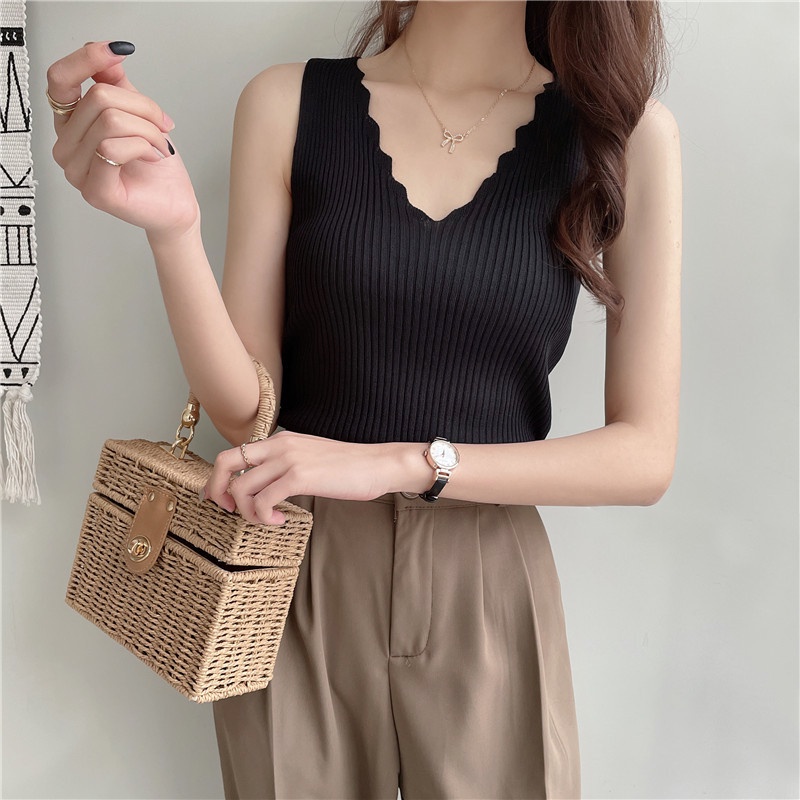  Áo Dệt Kim Không Tay Cổ Chữ V Phong Cách Hàn Quốc Cho Nữ 40-63kg | BigBuy360 - bigbuy360.vn