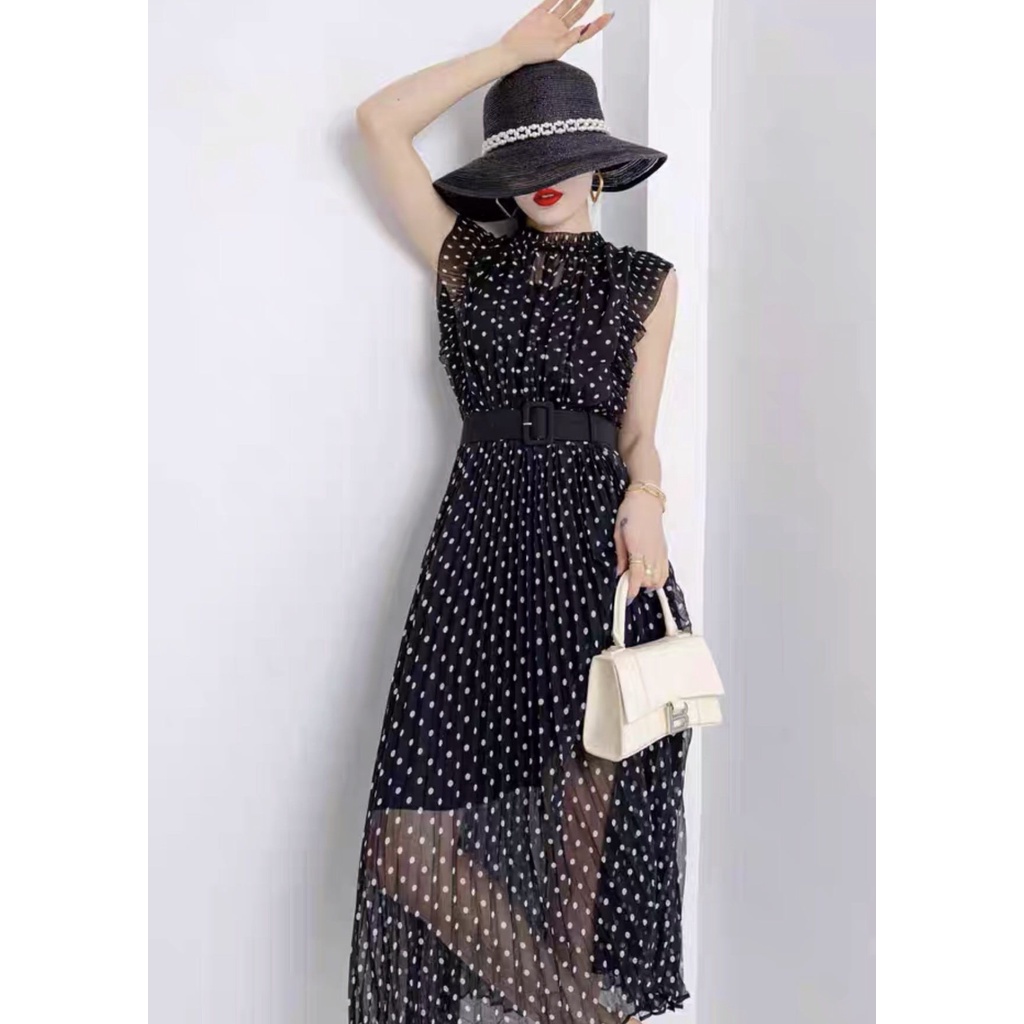 Váy Chữ A , đầm dáng xòe chấm bi không tay chất cực đẹp  hàng cao cấp JeTaime
